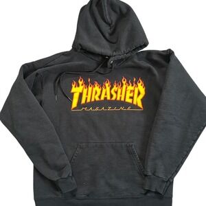 Thrasher Magazine Flame‎ Logo Hoodie Black Sweatshirt Men's Size S